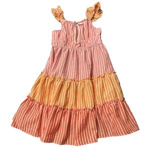 Jona Michelle Dress Size 8Y Pink Stripes Orange Tiered Sleeveless Summer (4)